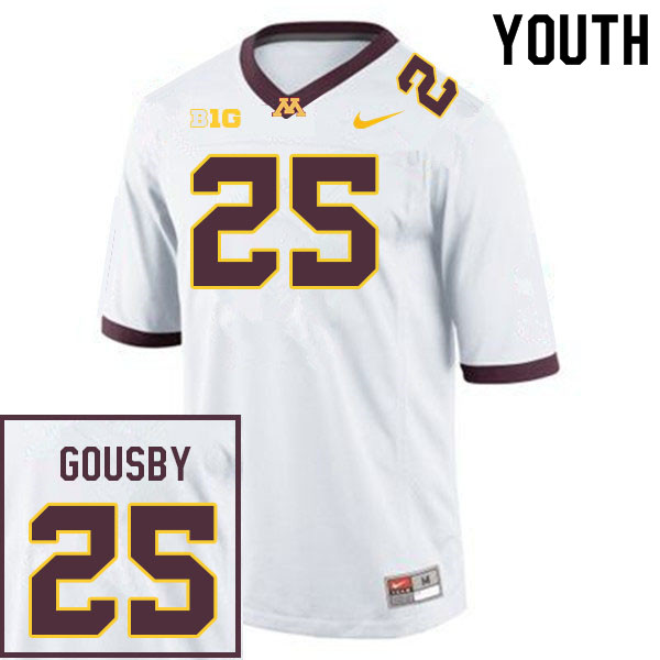 Youth #25 Aidan Gousby Minnesota Golden Gophers College Football Jerseys Sale-White